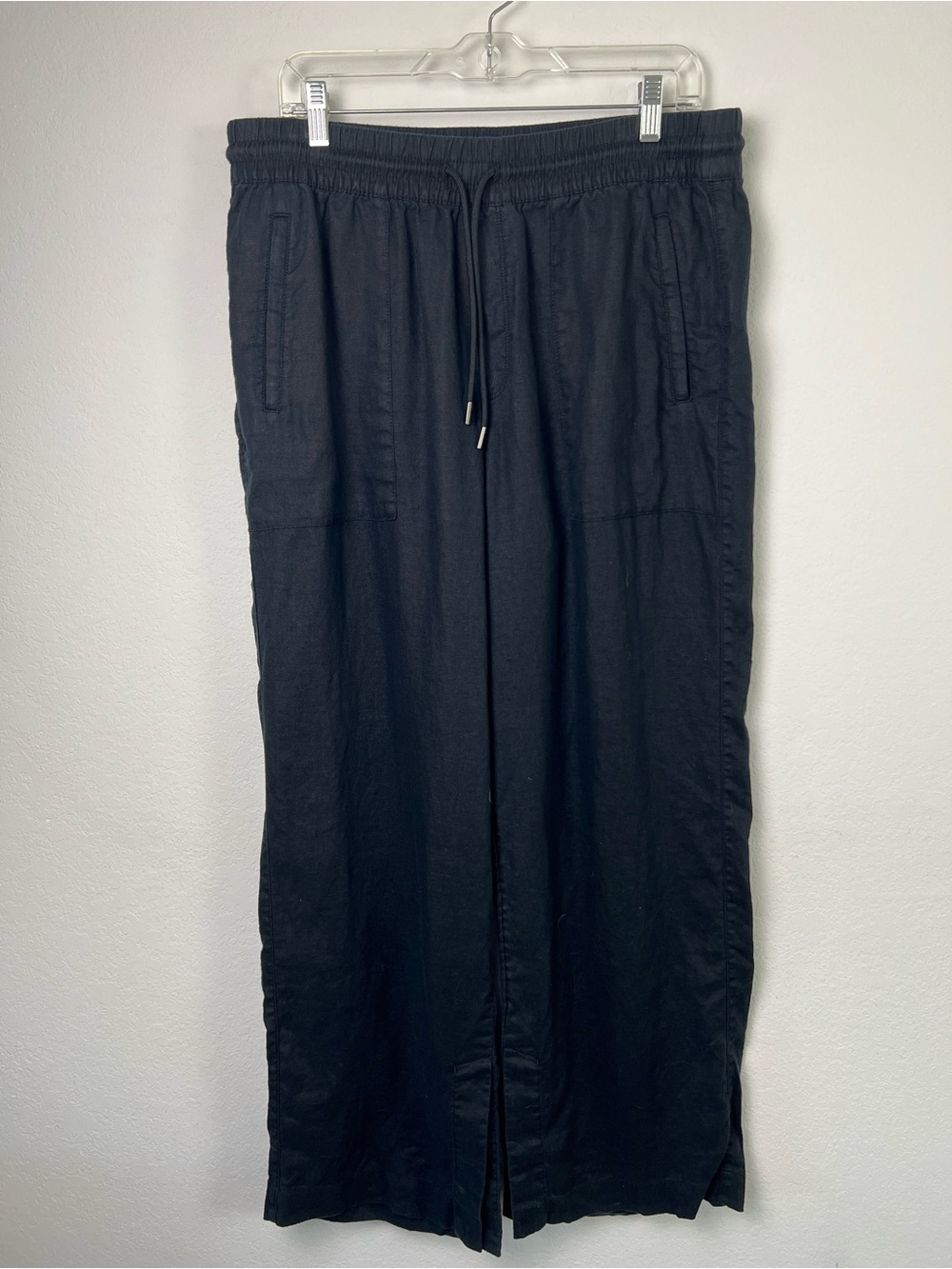 Athleta Retreat Black Linen Wide Leg Ankle Slit Vacation Resort Cruise Pant - Picture 2 of 14